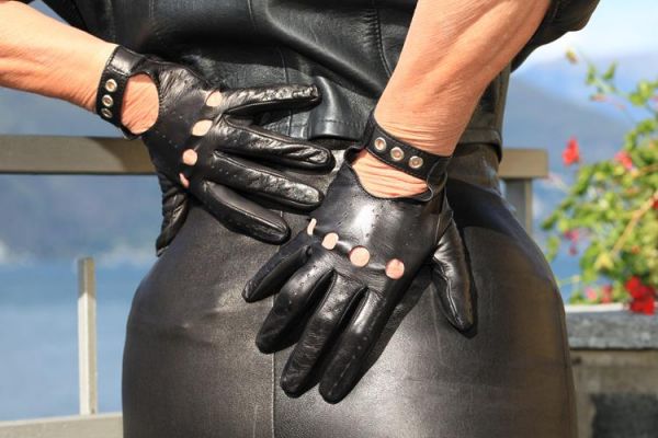 Damen Autofahrerhandschuhe schwarz Leder ungefüttert