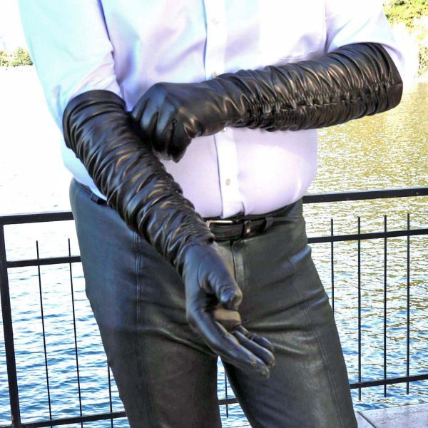 Lange gerüschte Herren Lederhandschuhe - MICELI - Made in Italy