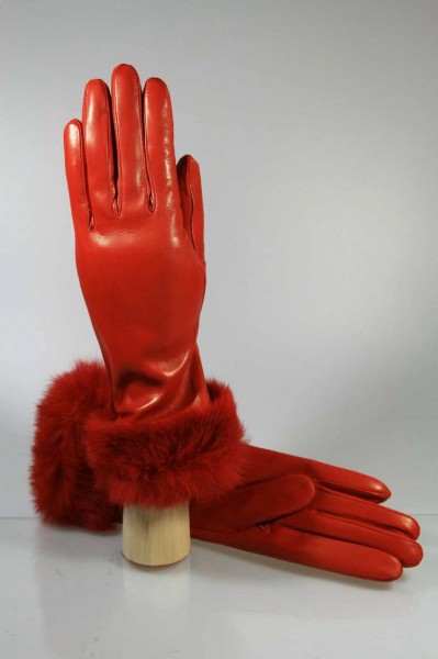Rote Lederhandschuhe mit echtem Fell