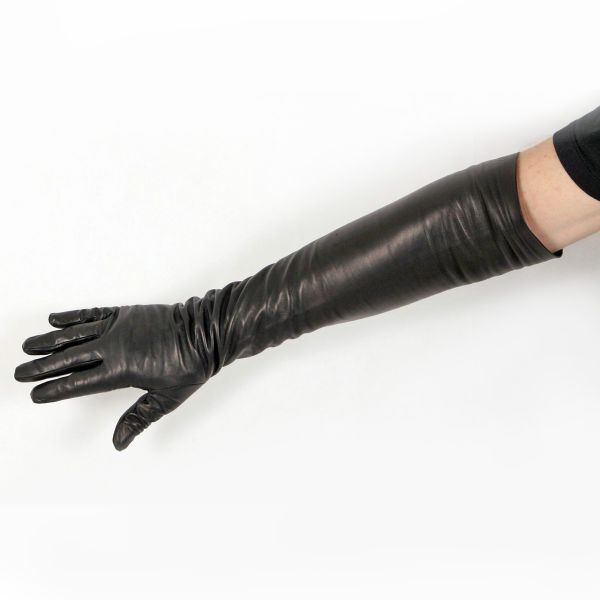Schwarze Lederhandschuhe 60 cm lang MICELI - Made in Italy