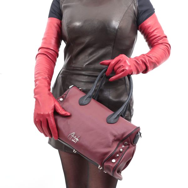 65 cm lange rote Damen Stretchlederhandschuhe - MICELI - Made in Italy